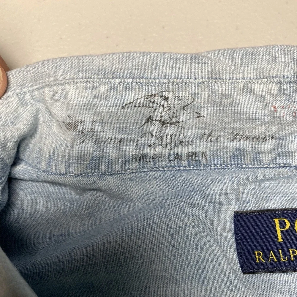 Polo Ralph Lauren Shirt 4XB Chambray Embroidered Eagle Flag USA Work Shirt
